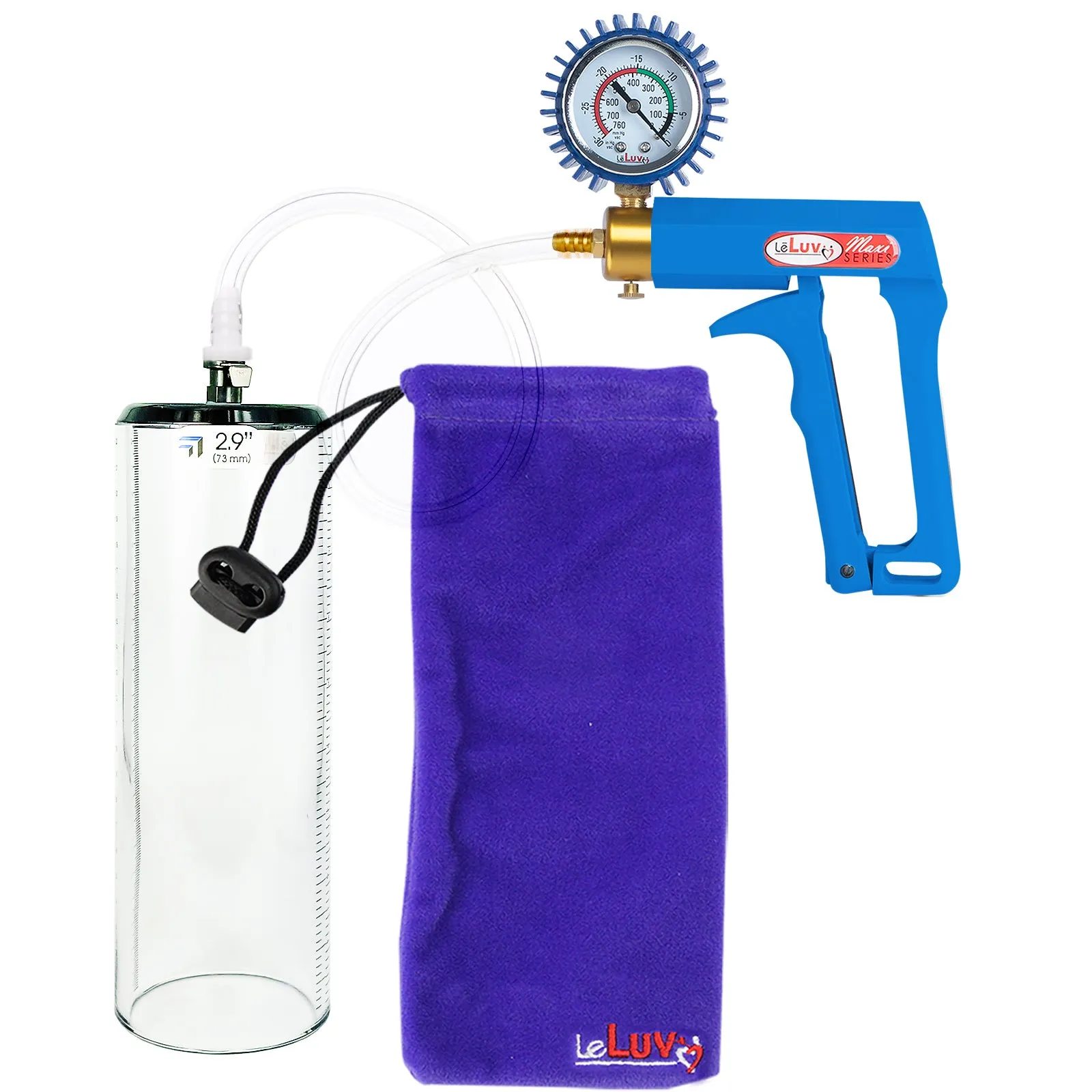 LeLuv Maxi Penis Pump - Blue Handle, Clear Hose - Thick-Walled Cylinders