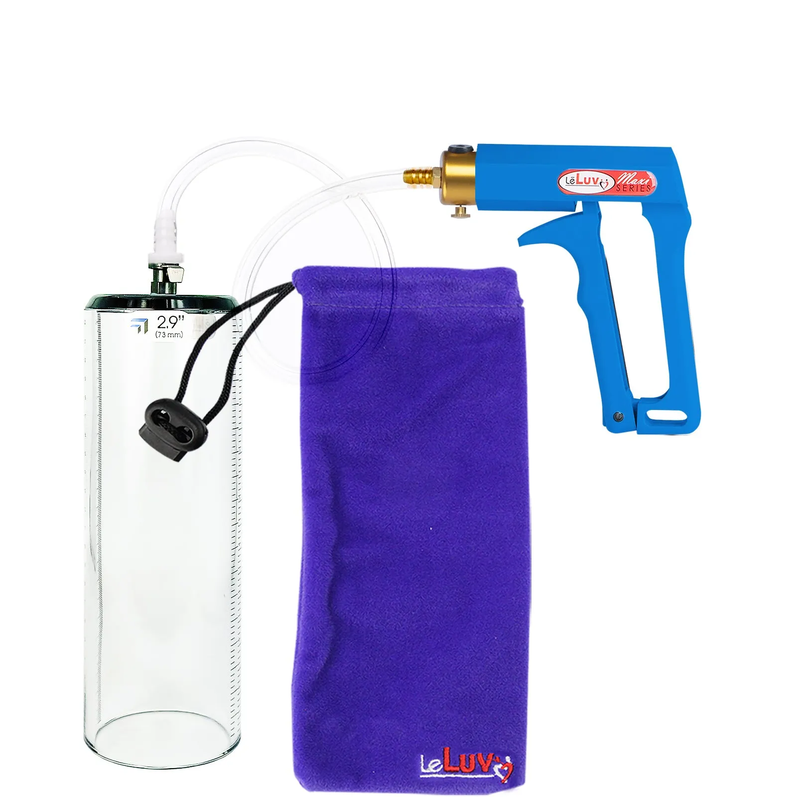 LeLuv Maxi Penis Pump - Blue Handle, Clear Hose - Thick-Walled Cylinders