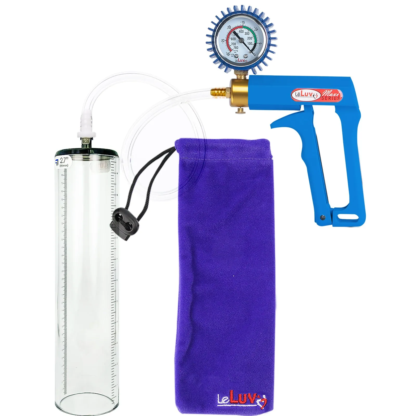 LeLuv Maxi Penis Pump - Blue Handle, Clear Hose - Thick-Walled Cylinders