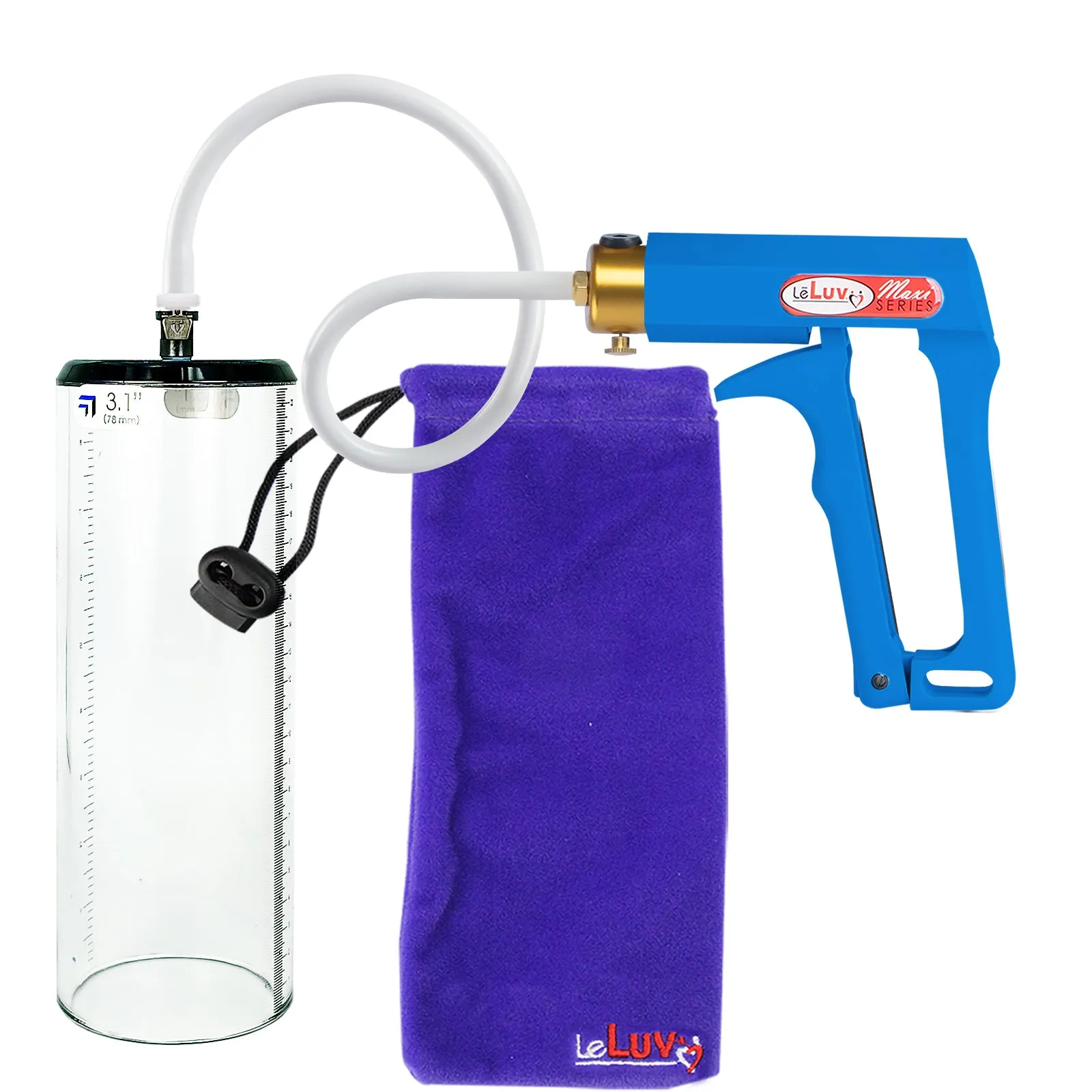 LeLuv Maxi Penis Pump - Blue Handle, Clear Hose - Thick-Walled Cylinders