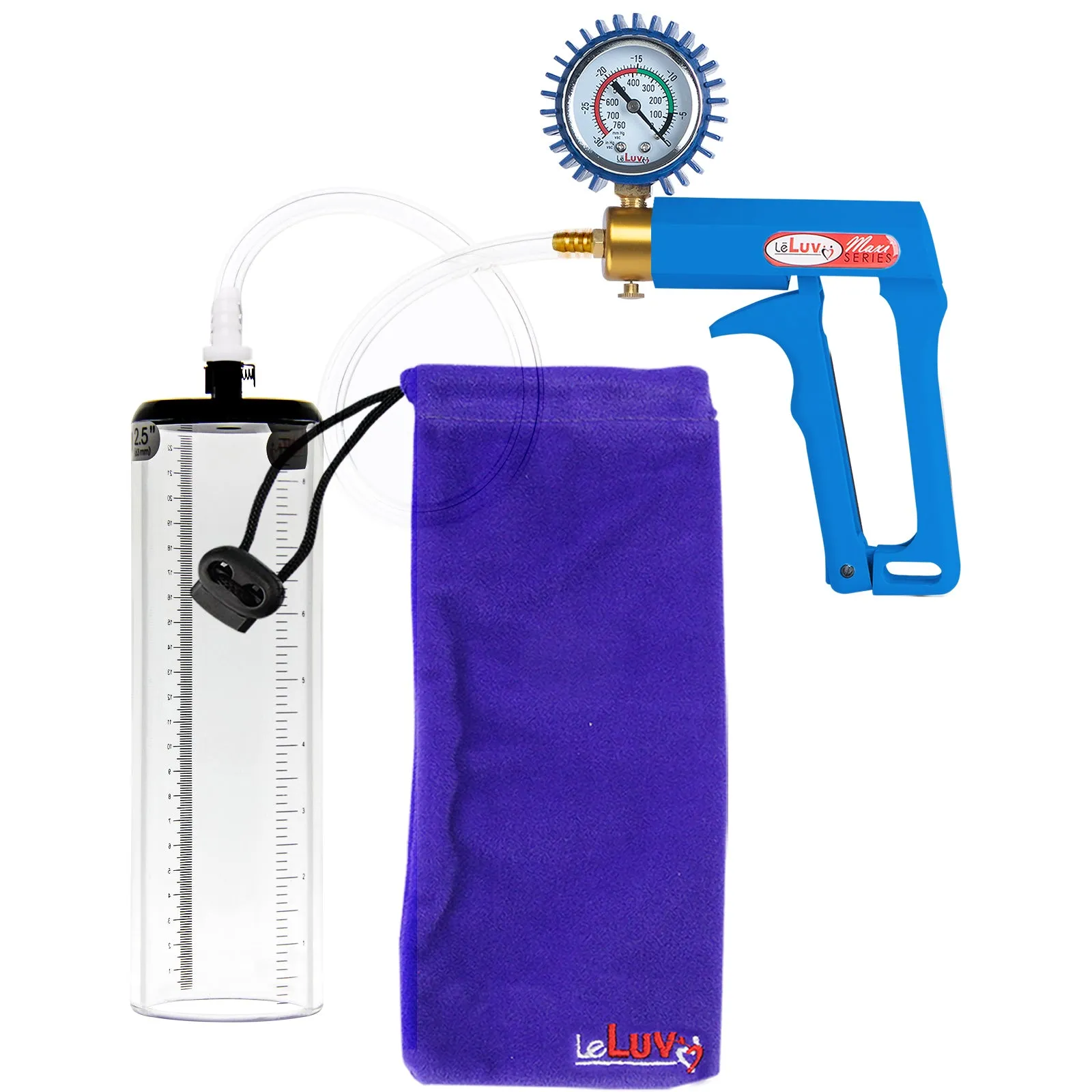 LeLuv Maxi Penis Pump - Blue Handle, Clear Hose - Thick-Walled Cylinders