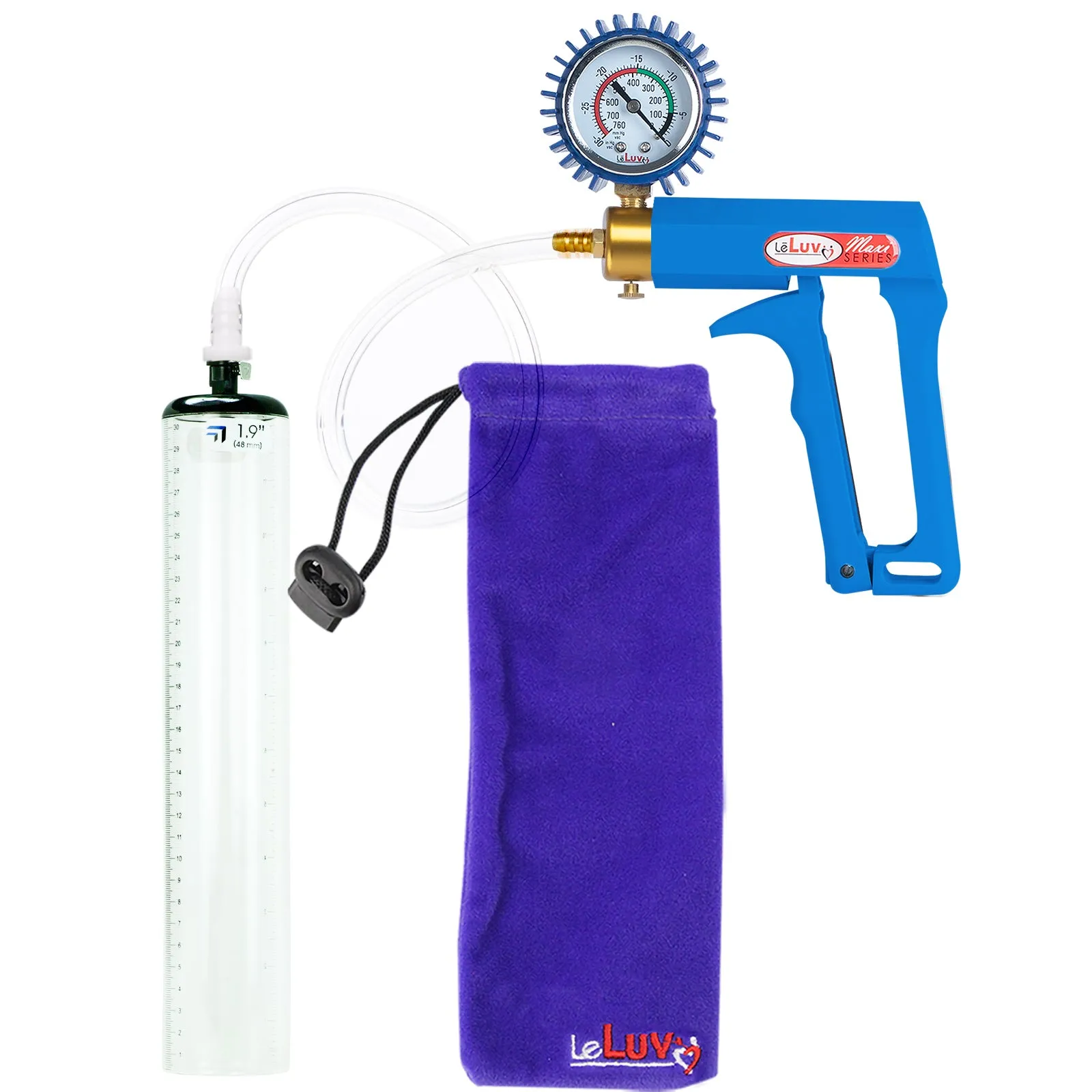 LeLuv Maxi Penis Pump - Blue Handle, Clear Hose - Thick-Walled Cylinders