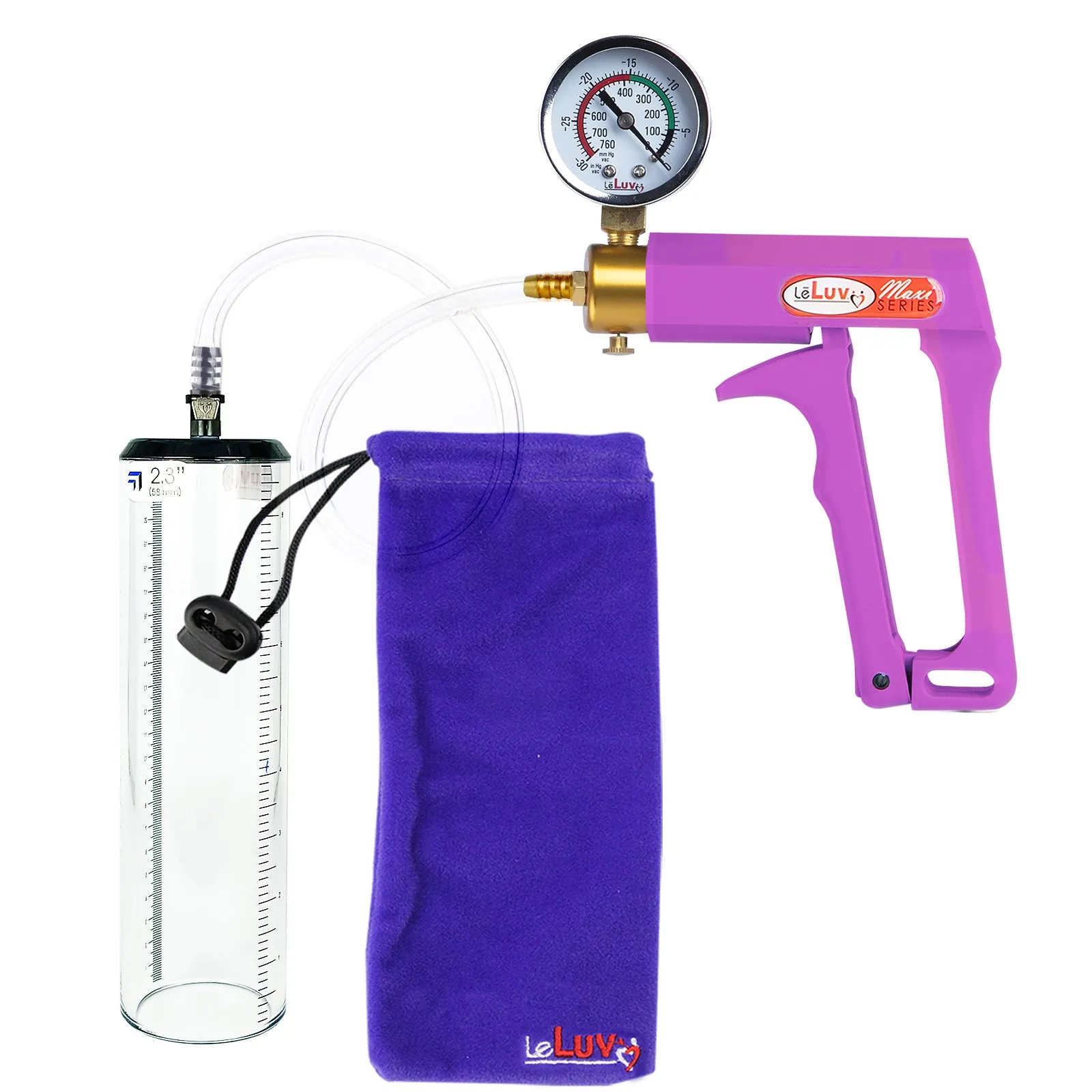 Leluv Maxi Penis Vacuum Pump - Thick-Walled Cylinder Options - Purple Handle Clear Hose