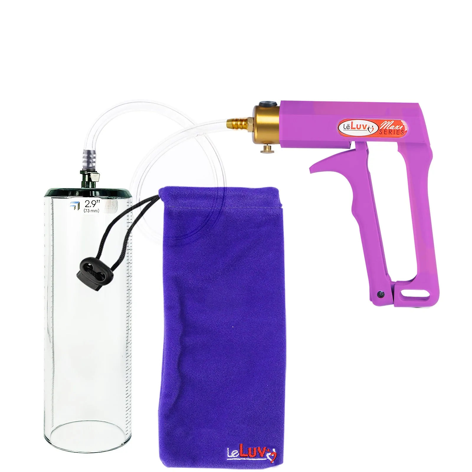 Leluv Maxi Penis Vacuum Pump - Thick-Walled Cylinder Options - Purple Handle Clear Hose