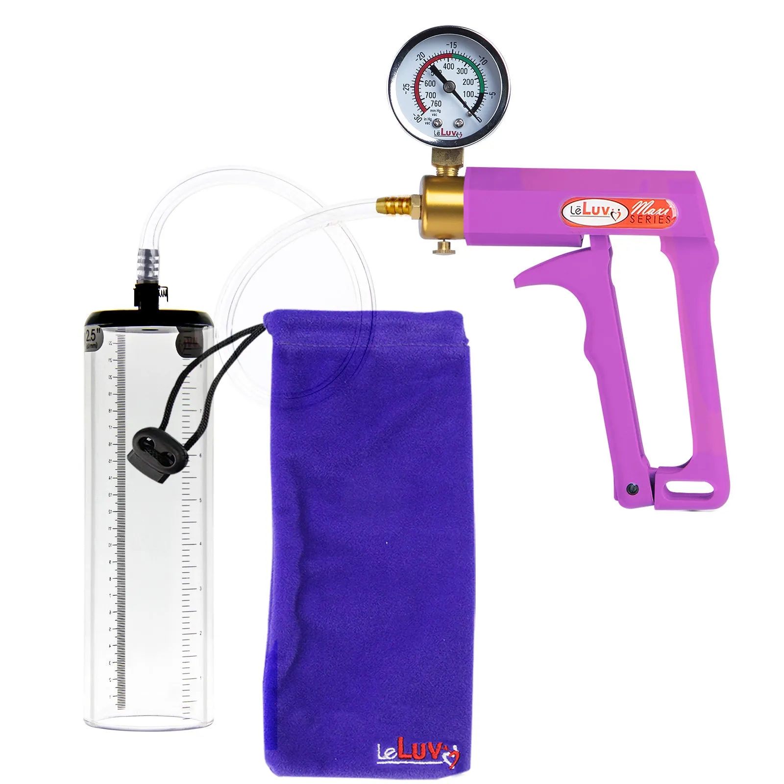 Leluv Maxi Penis Vacuum Pump - Thick-Walled Cylinder Options - Purple Handle Clear Hose