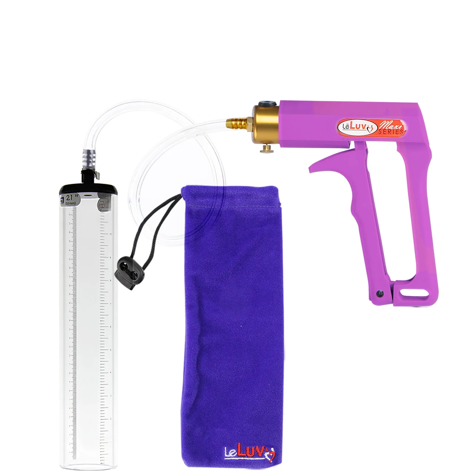 Leluv Maxi Penis Vacuum Pump - Thick-Walled Cylinder Options - Purple Handle Clear Hose