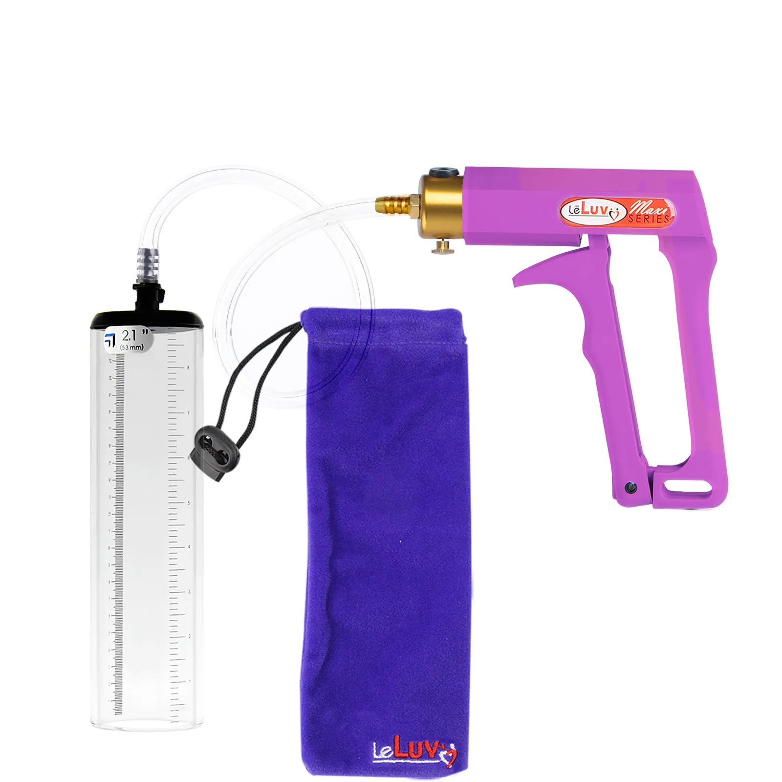 Leluv Maxi Penis Vacuum Pump - Thick-Walled Cylinder Options - Purple Handle Clear Hose