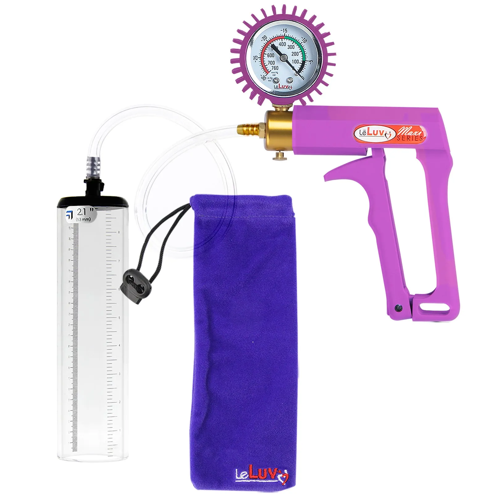 Leluv Maxi Penis Vacuum Pump - Thick-Walled Cylinder Options - Purple Handle Clear Hose