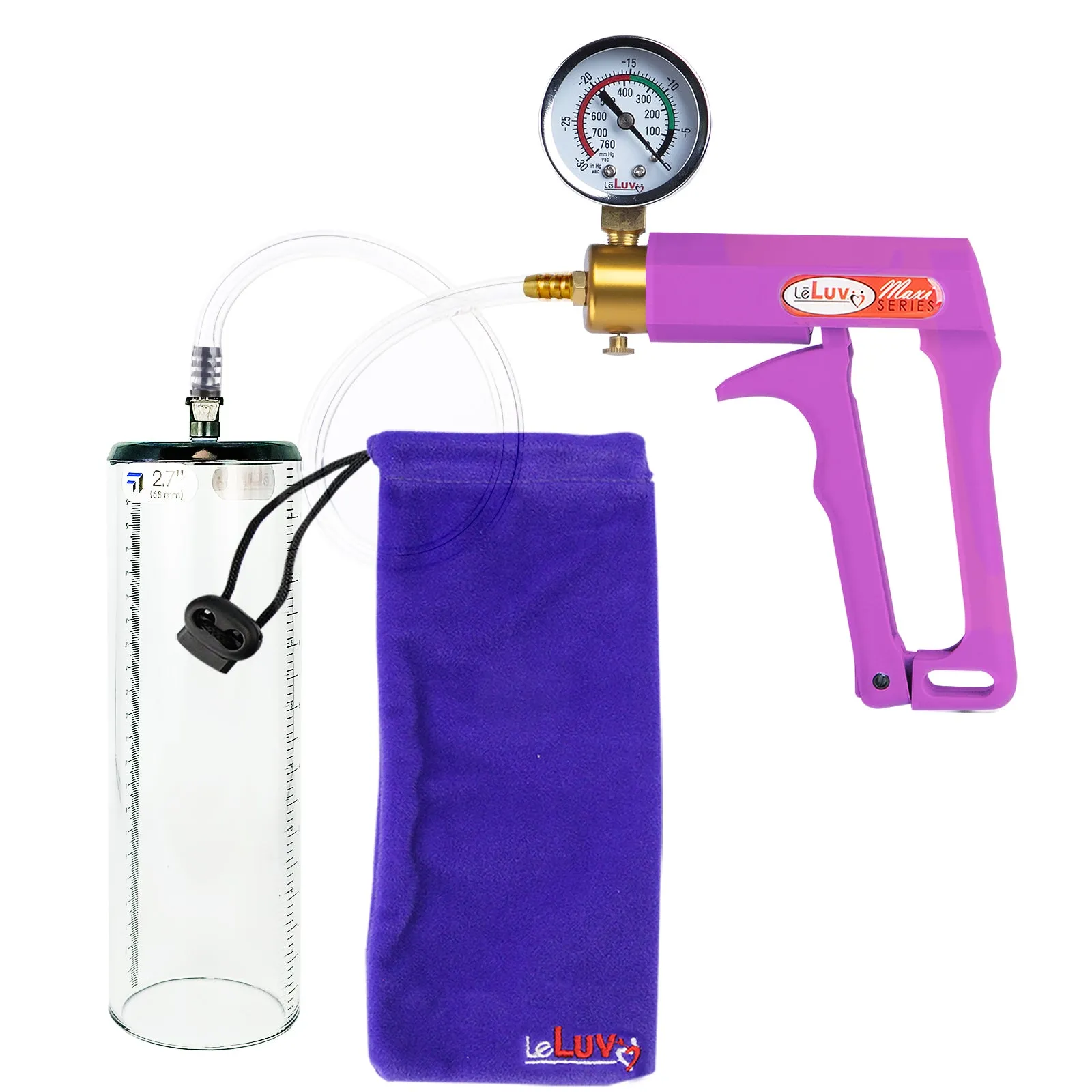 Leluv Maxi Penis Vacuum Pump - Thick-Walled Cylinder Options - Purple Handle Clear Hose