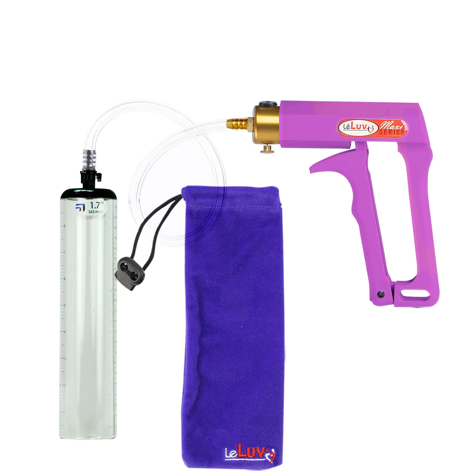 Leluv Maxi Penis Vacuum Pump - Thick-Walled Cylinder Options - Purple Handle Clear Hose