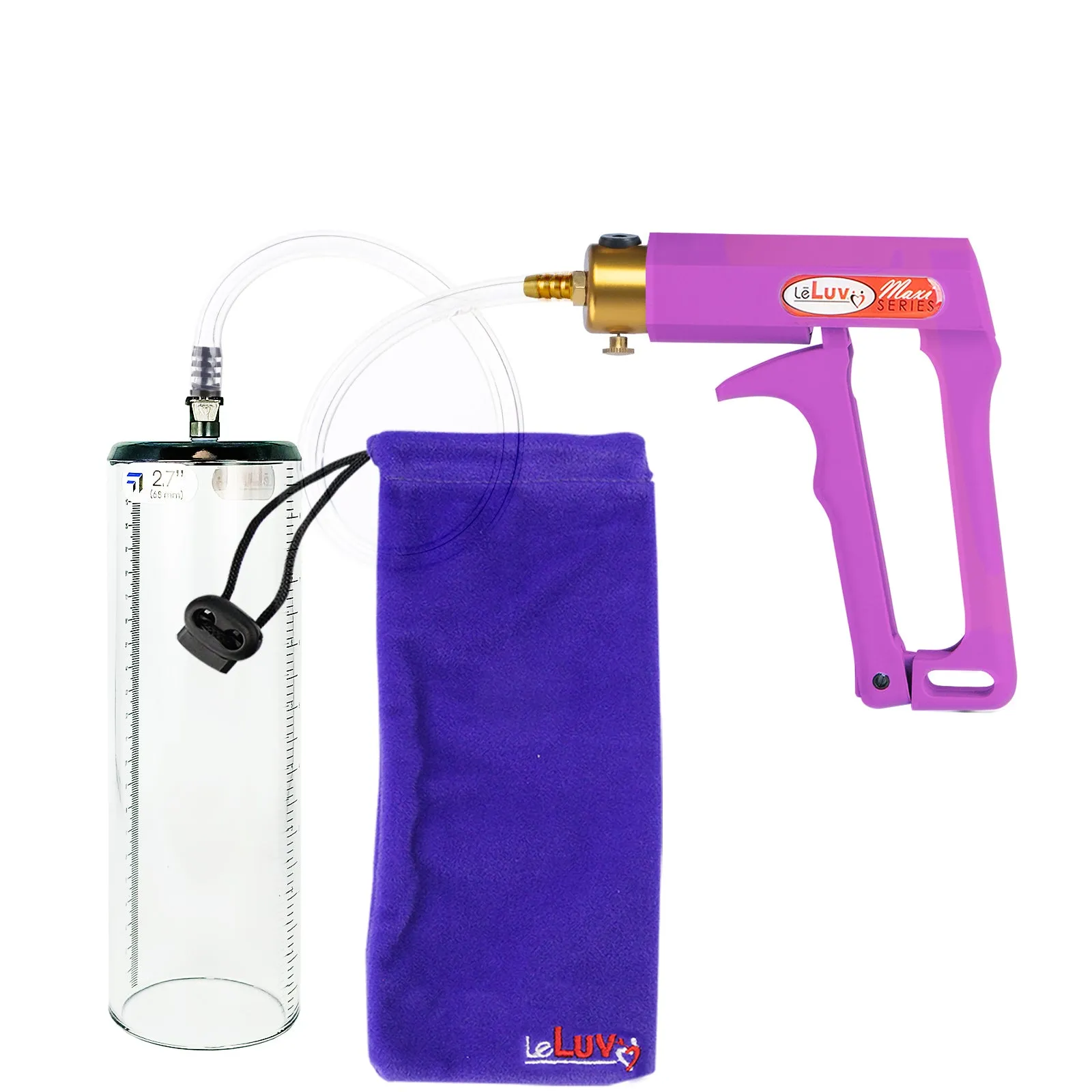 Leluv Maxi Penis Vacuum Pump - Thick-Walled Cylinder Options - Purple Handle Clear Hose