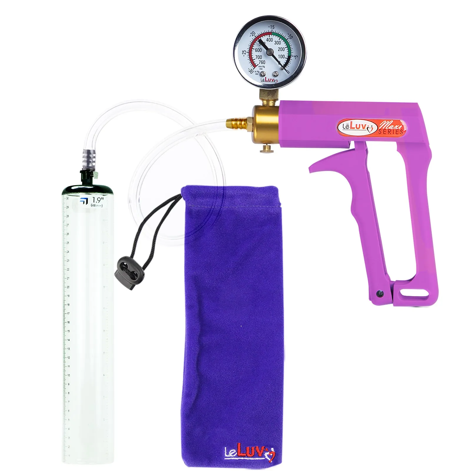 Leluv Maxi Penis Vacuum Pump - Thick-Walled Cylinder Options - Purple Handle Clear Hose