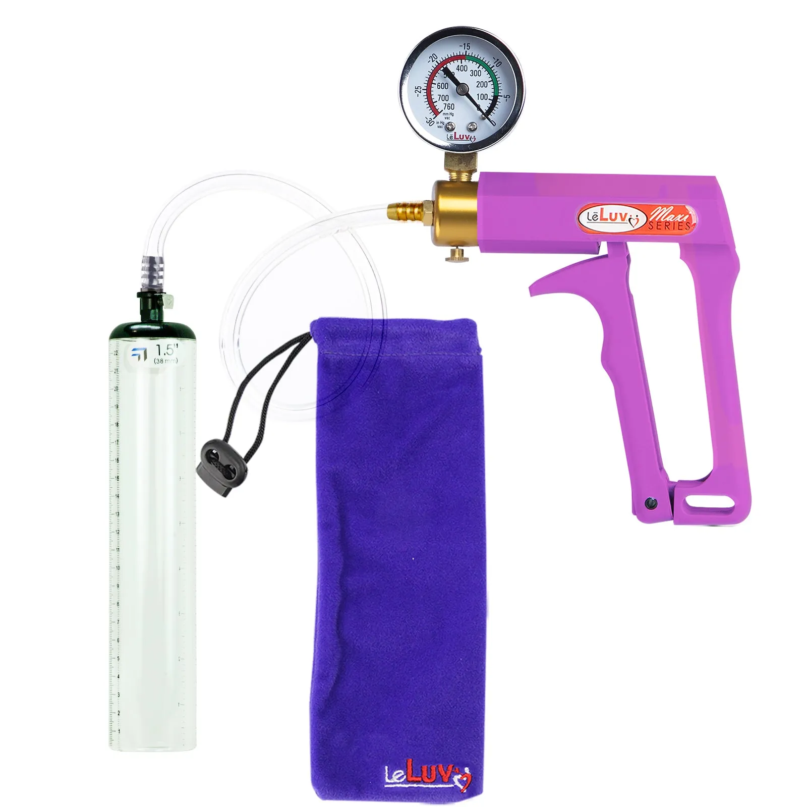 Leluv Maxi Penis Vacuum Pump - Thick-Walled Cylinder Options - Purple Handle Clear Hose