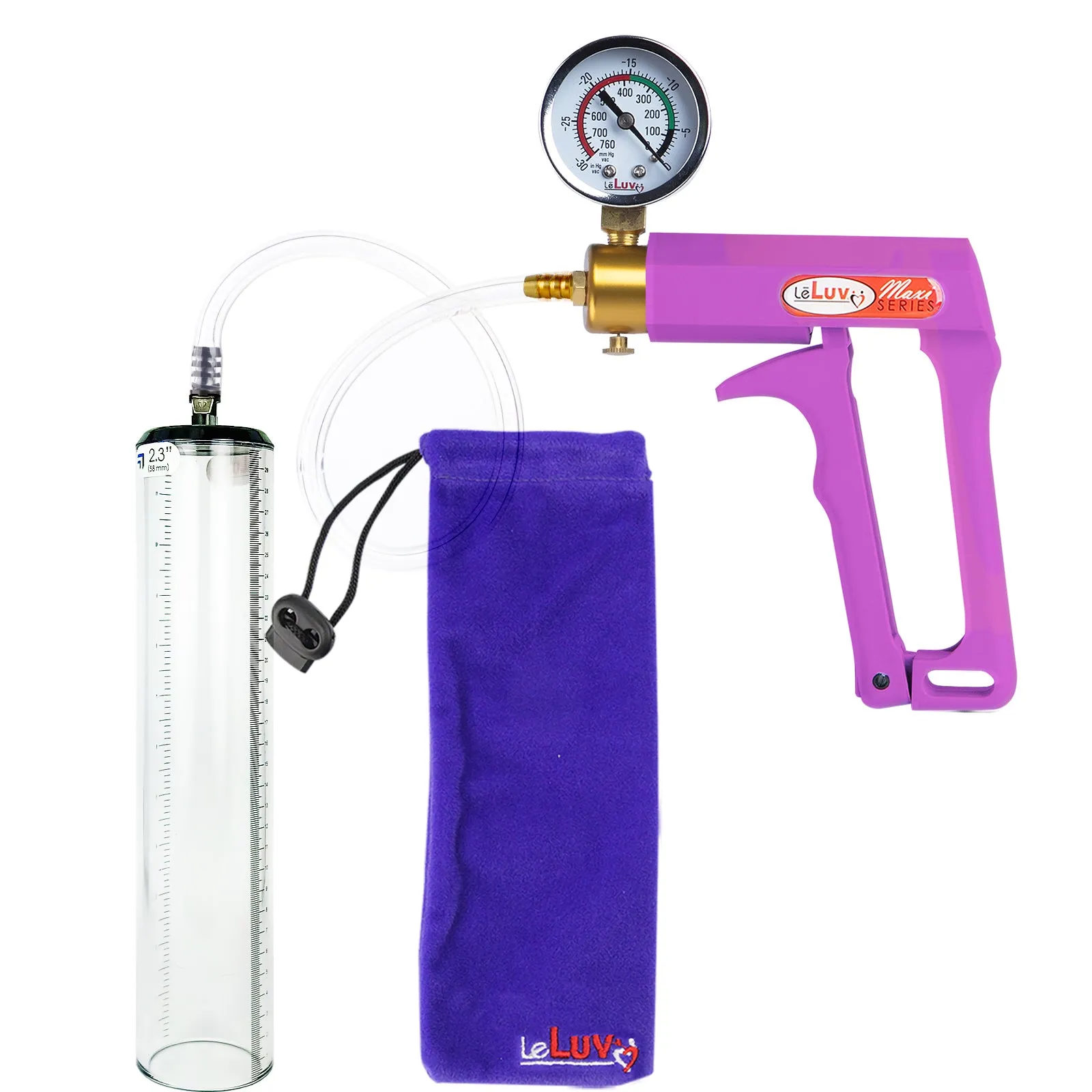 Leluv Maxi Penis Vacuum Pump - Thick-Walled Cylinder Options - Purple Handle Clear Hose