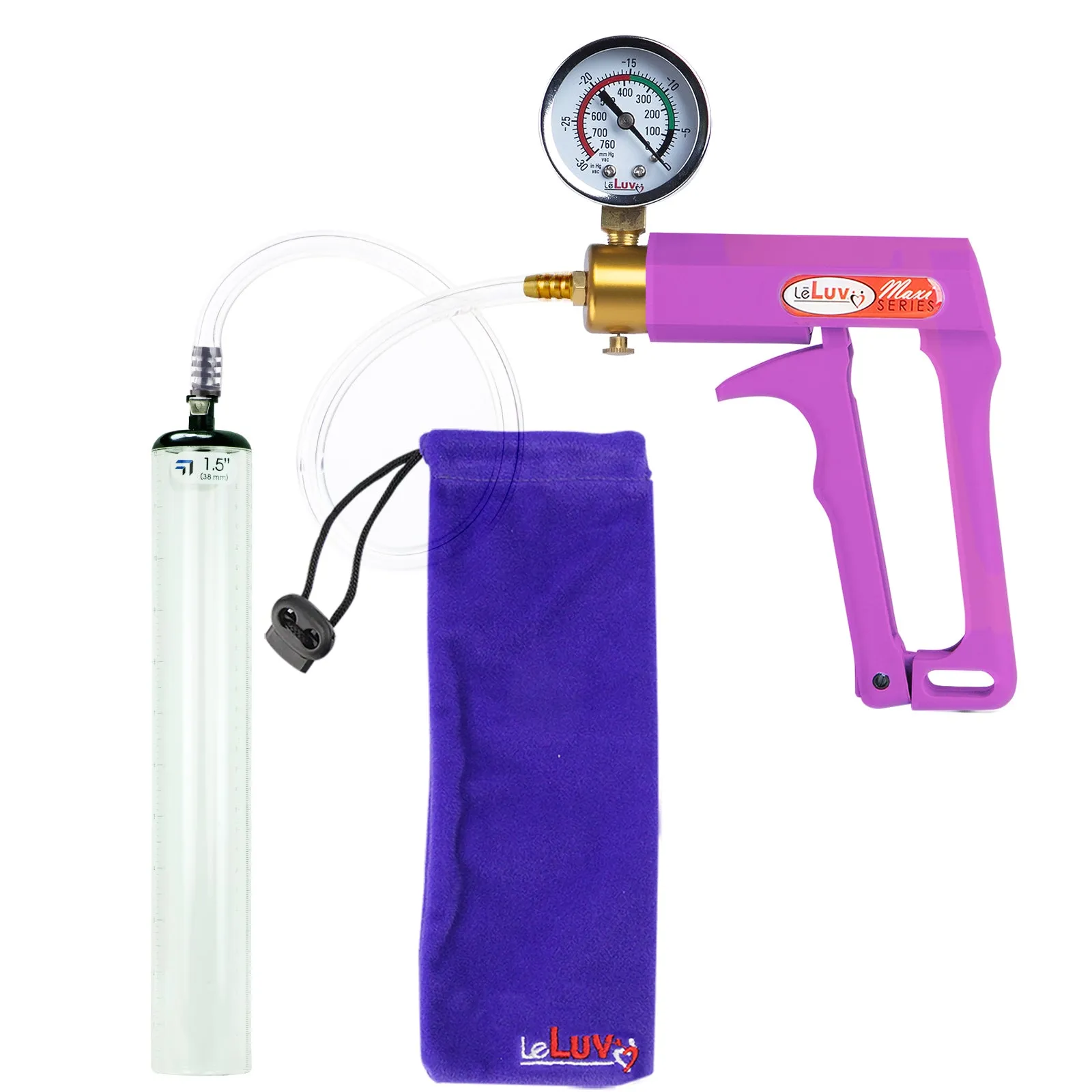 Leluv Maxi Penis Vacuum Pump - Thick-Walled Cylinder Options - Purple Handle Clear Hose