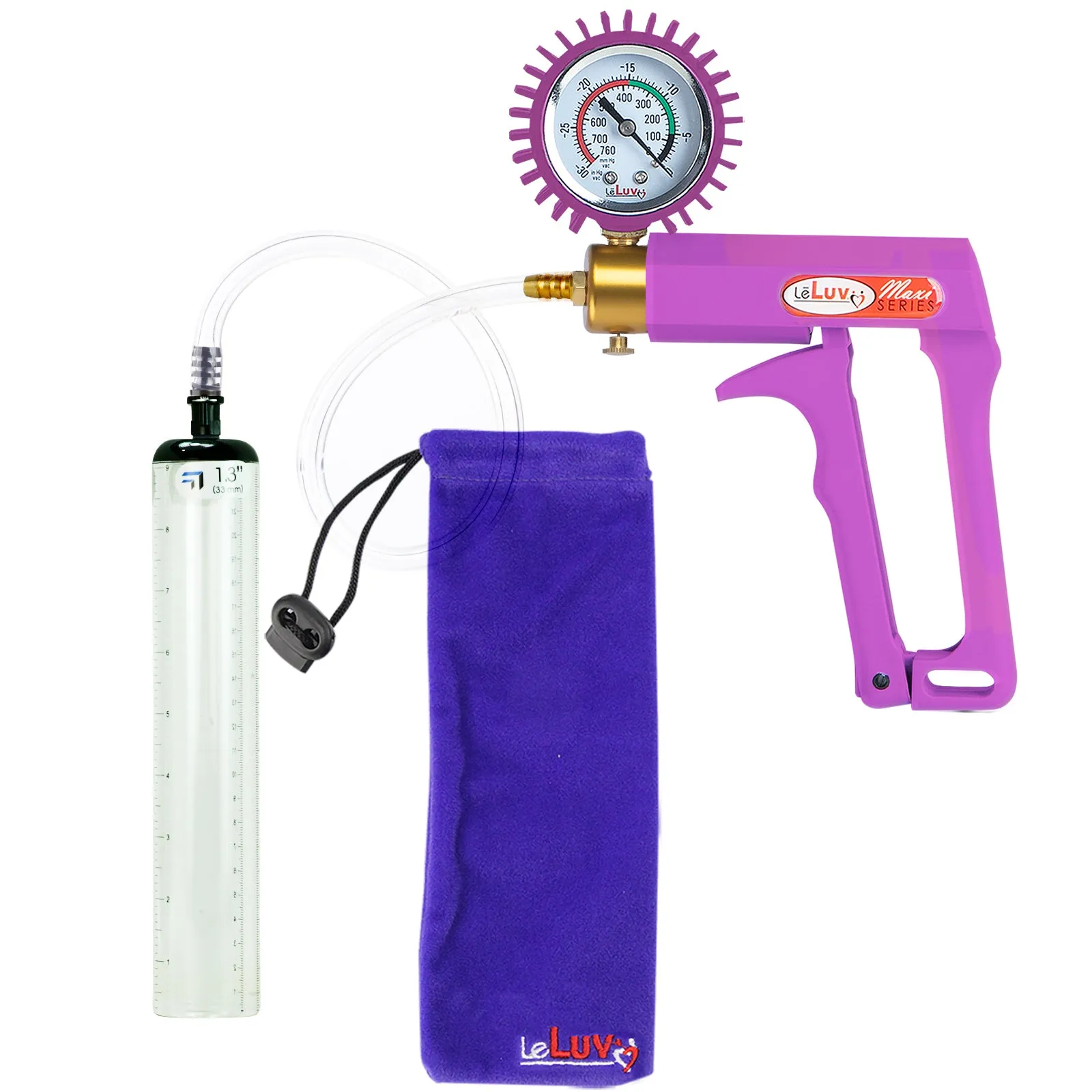 Leluv Maxi Penis Vacuum Pump - Thick-Walled Cylinder Options - Purple Handle Clear Hose