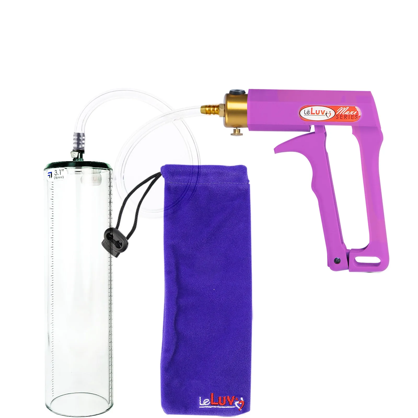 Leluv Maxi Penis Vacuum Pump - Thick-Walled Cylinder Options - Purple Handle Clear Hose