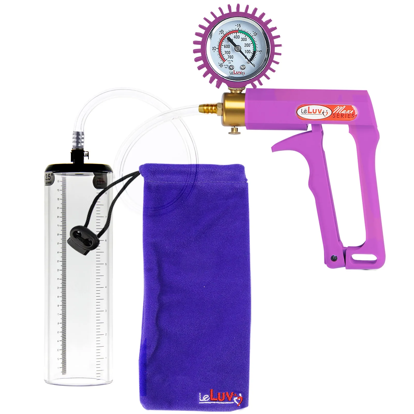 Leluv Maxi Penis Vacuum Pump - Thick-Walled Cylinder Options - Purple Handle Clear Hose