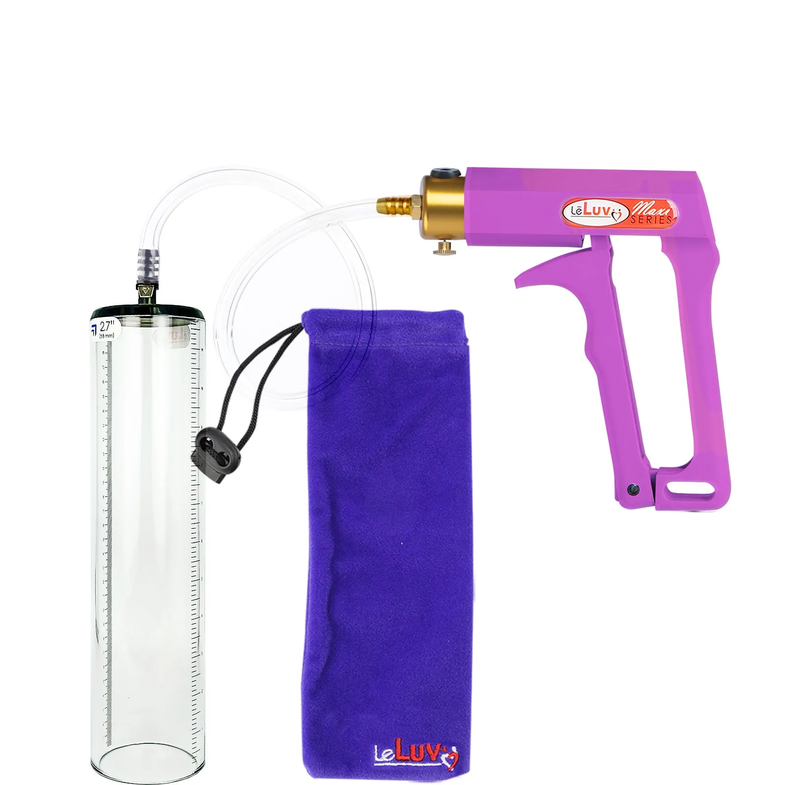 Leluv Maxi Penis Vacuum Pump - Thick-Walled Cylinder Options - Purple Handle Clear Hose