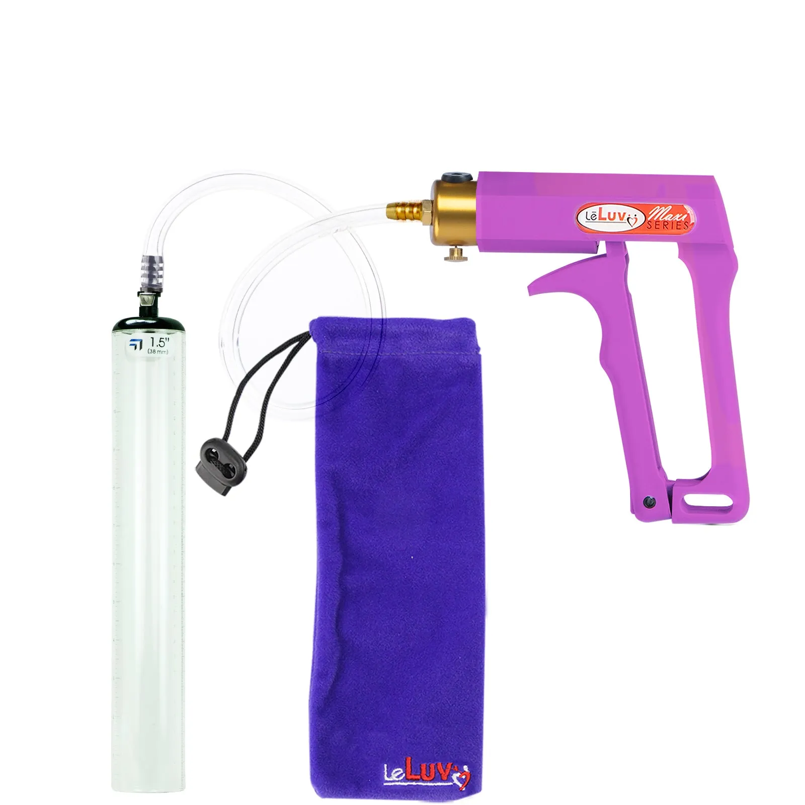 Leluv Maxi Penis Vacuum Pump - Thick-Walled Cylinder Options - Purple Handle Clear Hose