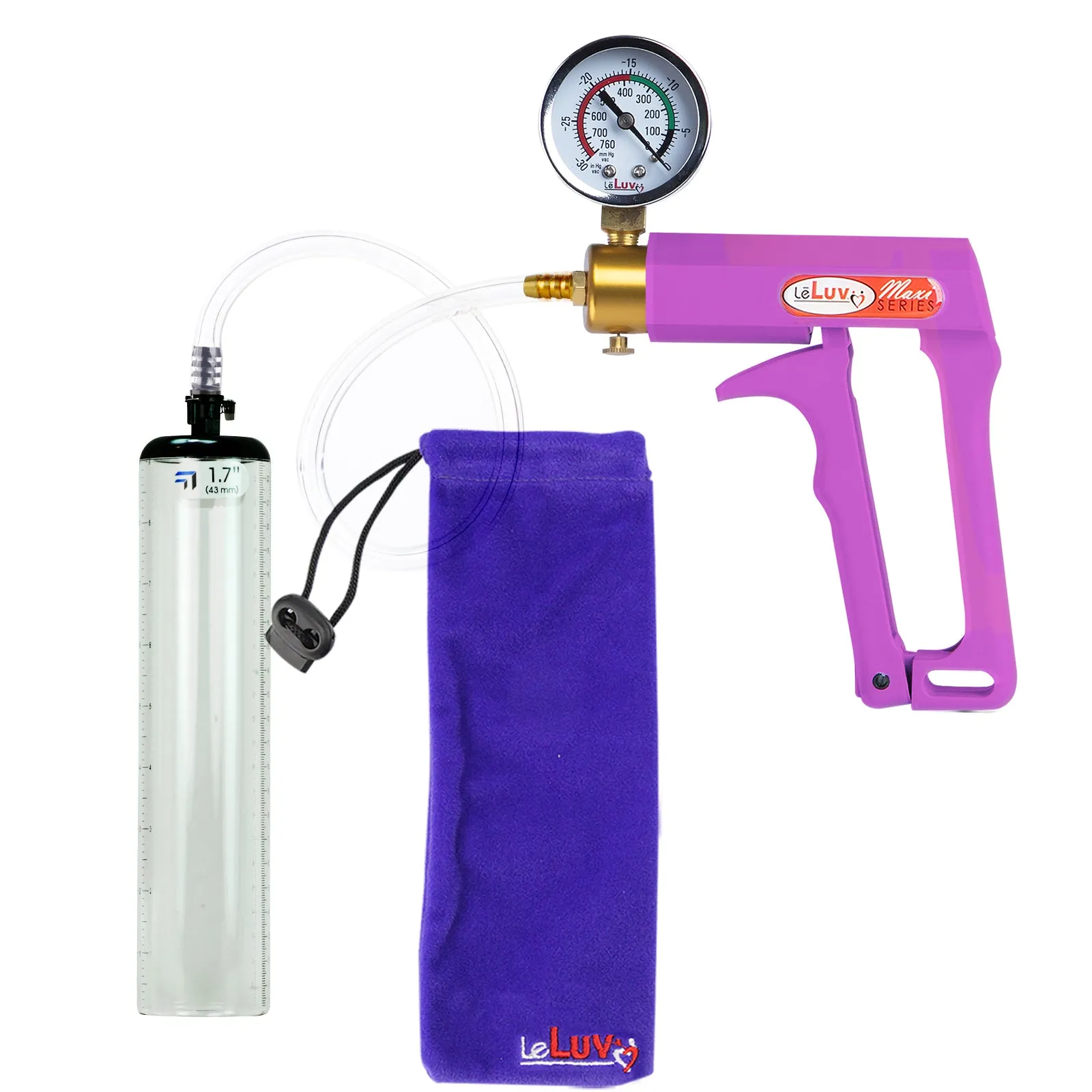 Leluv Maxi Penis Vacuum Pump - Thick-Walled Cylinder Options - Purple Handle Clear Hose