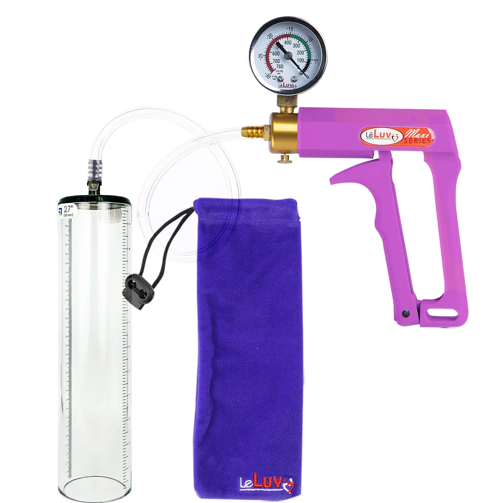 Leluv Maxi Penis Vacuum Pump - Thick-Walled Cylinder Options - Purple Handle Clear Hose