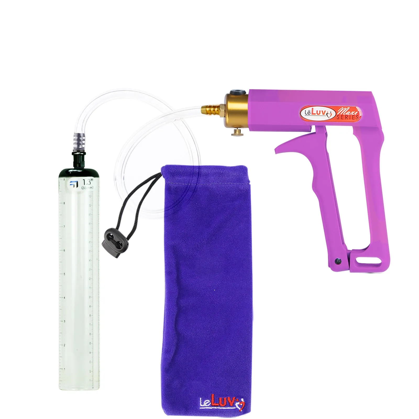 Leluv Maxi Penis Vacuum Pump - Thick-Walled Cylinder Options - Purple Handle Clear Hose