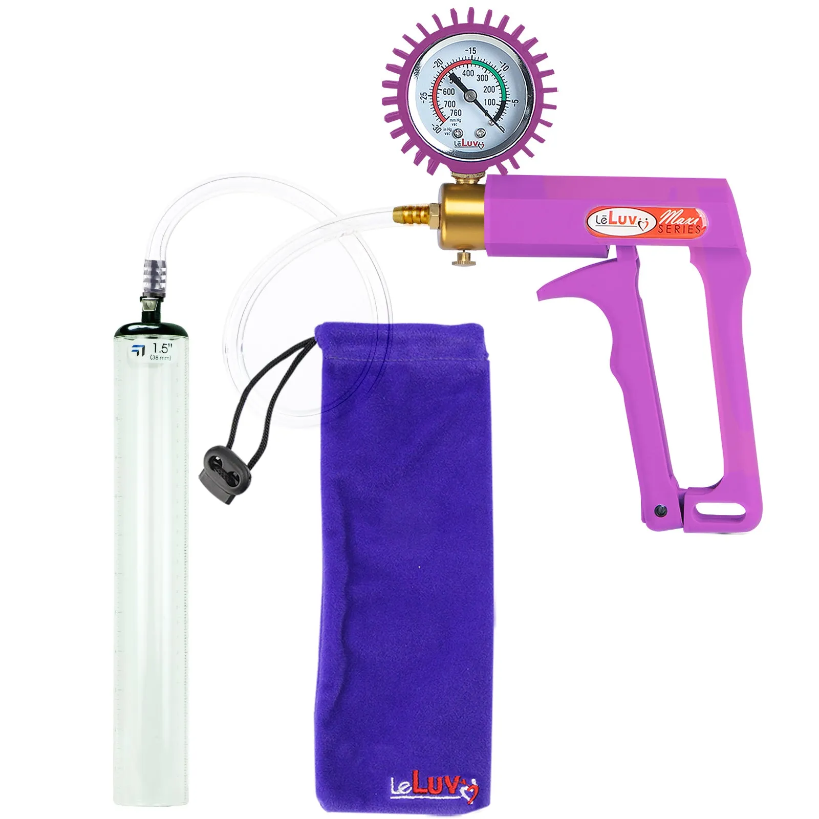 Leluv Maxi Penis Vacuum Pump - Thick-Walled Cylinder Options - Purple Handle Clear Hose