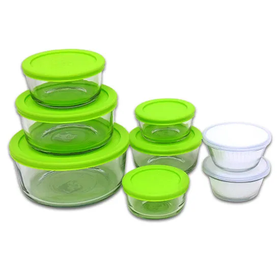 Libra 195-92206LIB Tempered Glass Round Food Storage Set with Lids, 16-Piece