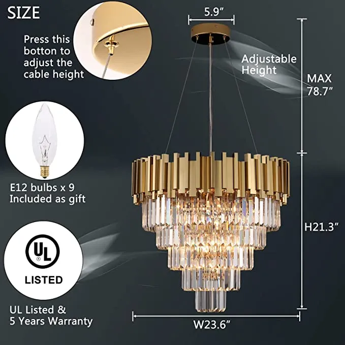 Light Luxury Large Round/Oval Multi-tiered Crystal Chandelier for Living Room/Dining Area/Staircase