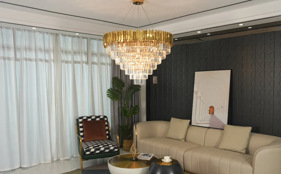 Light Luxury Large Round/Oval Multi-tiered Crystal Chandelier for Living Room/Dining Area/Staircase