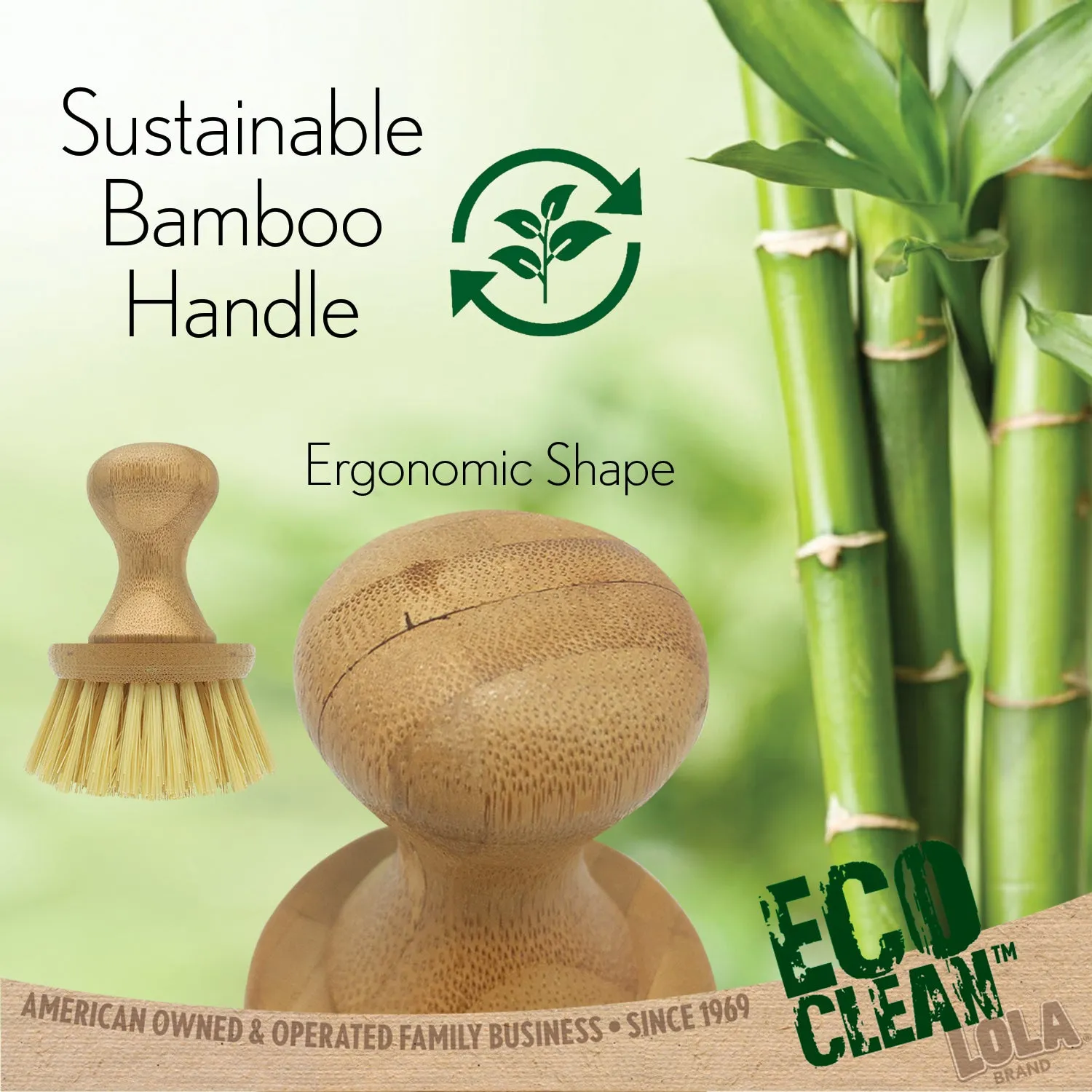 LOLA Eco-Clean Vegetable Cleaning Brush W/ Bamboo Knob, Eco-Friendly - 1 Count