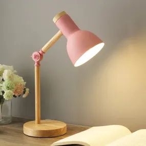 Macaron Dome Table Lamp: Metal Reading Light for Study Room, with Rotatable Wood Arm - White/Black/Pink