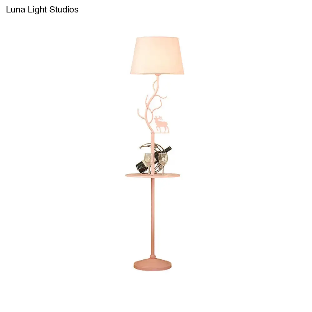 Macaron Pink Deer Floor Lamp with Metallic Cone Design & Shelf - 1-Bulb Standing Light