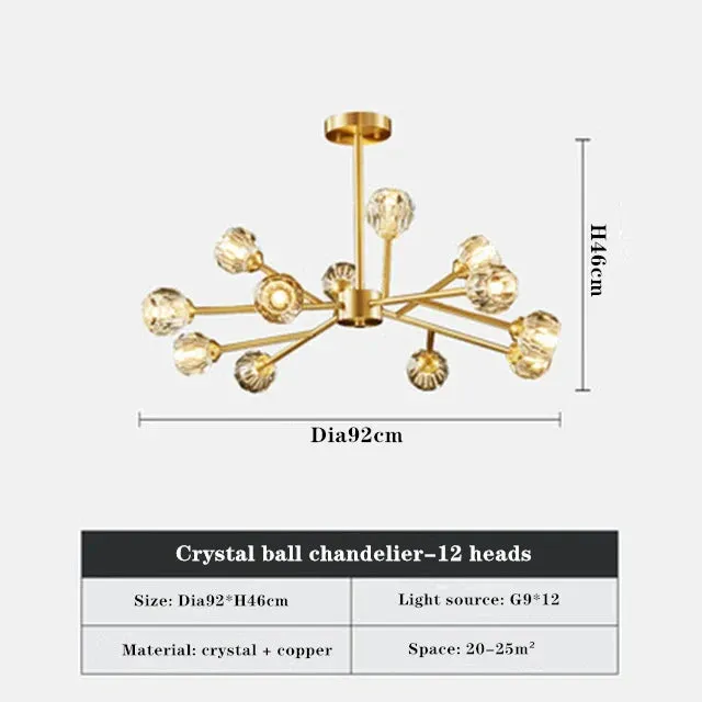 Mansion Crystal Ball Chandelier: Gold Pendant Lighting for Home Décor