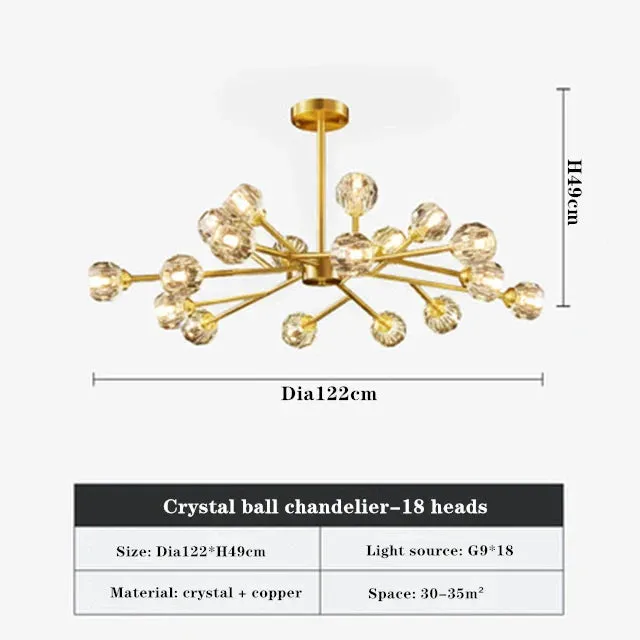 Mansion Crystal Ball Chandelier: Gold Pendant Lighting for Home Décor