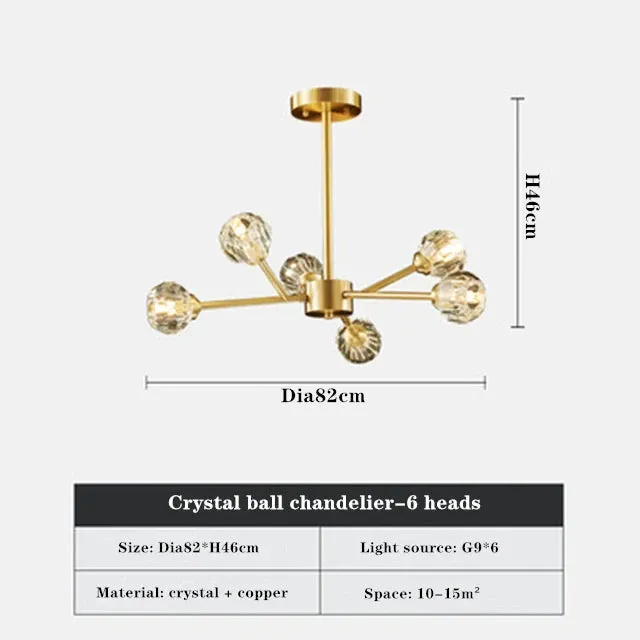 Mansion Crystal Ball Chandelier: Gold Pendant Lighting for Home Décor