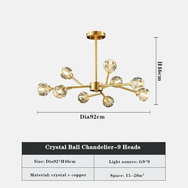 Mansion Crystal Ball Chandelier: Gold Pendant Lighting for Home Décor