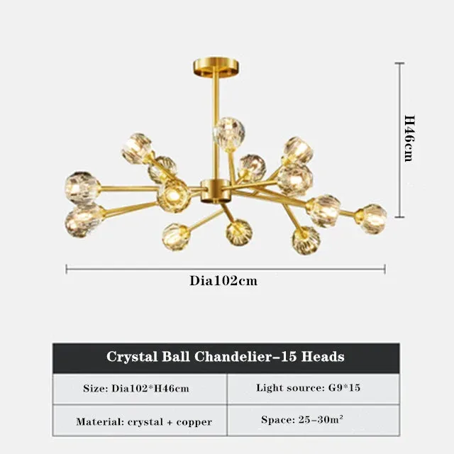 Mansion Crystal Ball Chandelier: Gold Pendant Lighting for Home Décor