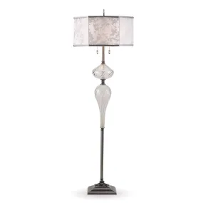 Matt Floor Lamp F 183 As 154 by Kinzig Design, Clear, Silver, Gray Blown Glass, White, Silver Silk Shade