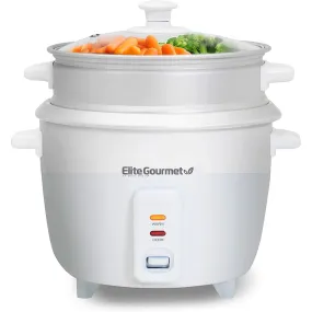 Maxi-Matic Elite Gourmet Rice Cooker With Steam Tray, White, 16 Cup