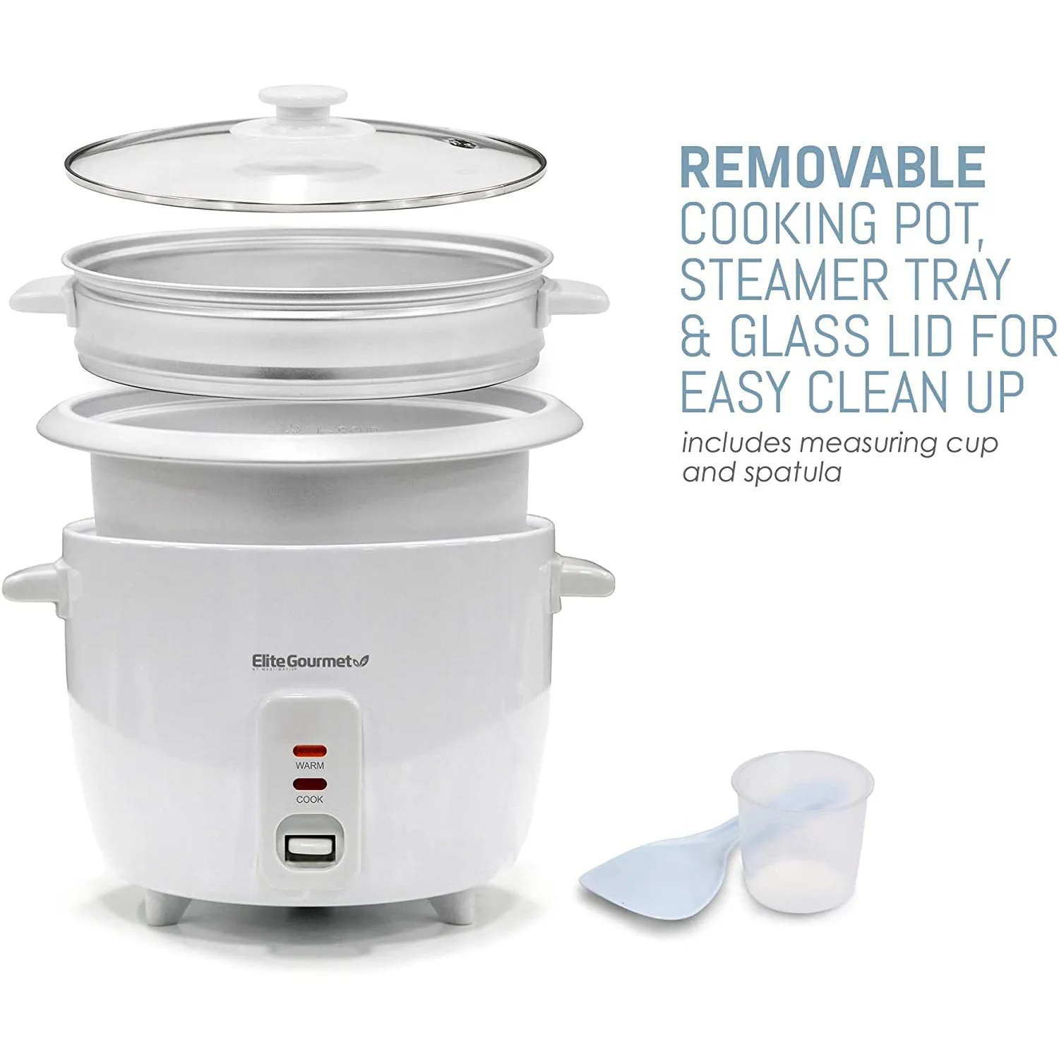 Maxi-Matic Elite Gourmet Rice Cooker With Steam Tray, White, 16 Cup