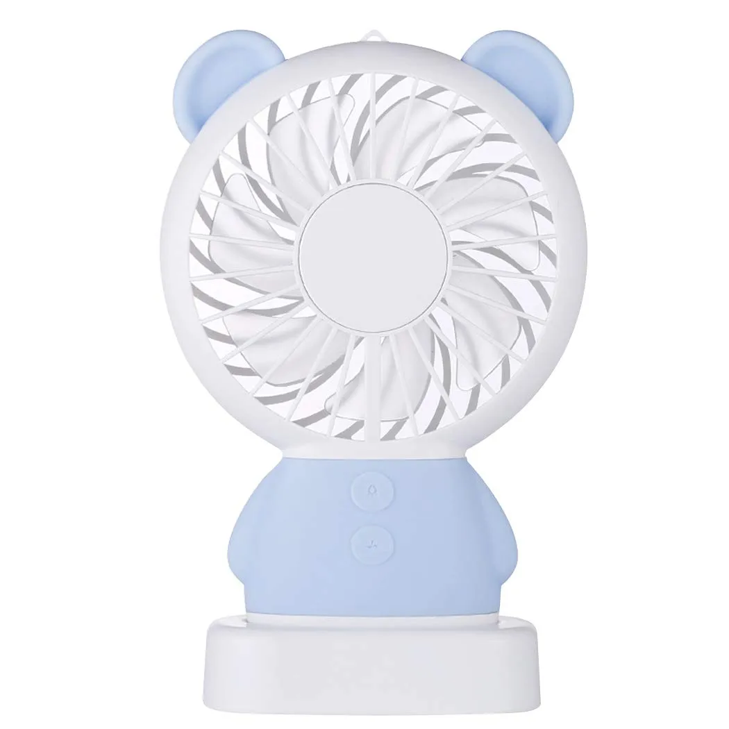 MINI PORTABLE FAN USB RECHARGEABLE HANDHELD BEAR STYLE COLOR CHANGING LED LIGHT POCKET DESK LIGHT FAN (Battery Not Include)