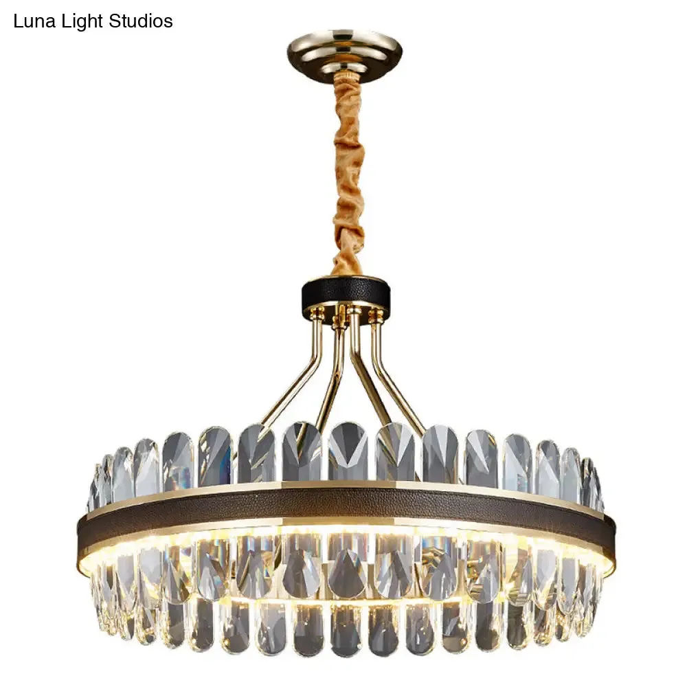 Minimalist Black-Gold LED Chandelier with Crystal Accents - Elegant Ceiling Pendant Light for Living Room