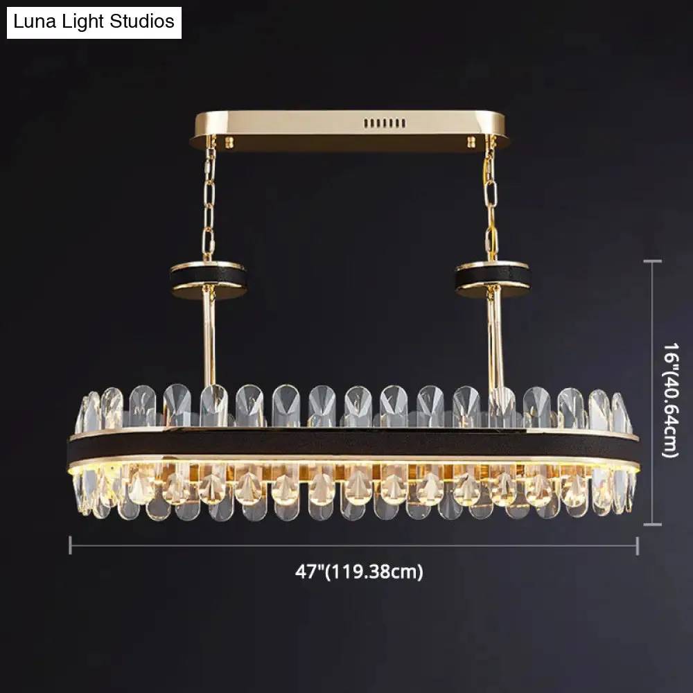 Minimalist Black-Gold LED Chandelier with Crystal Accents - Elegant Ceiling Pendant Light for Living Room