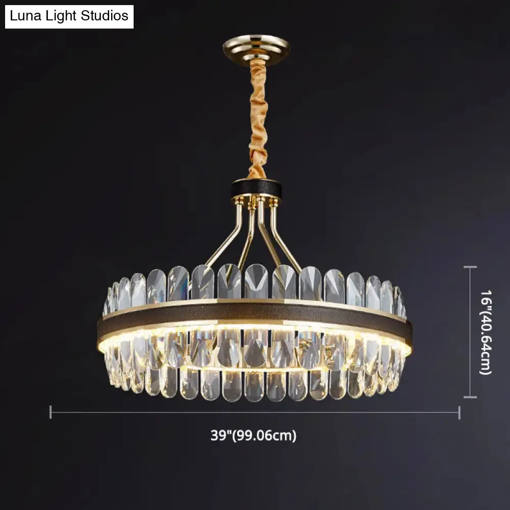 Minimalist Black-Gold LED Chandelier with Crystal Accents - Elegant Ceiling Pendant Light for Living Room