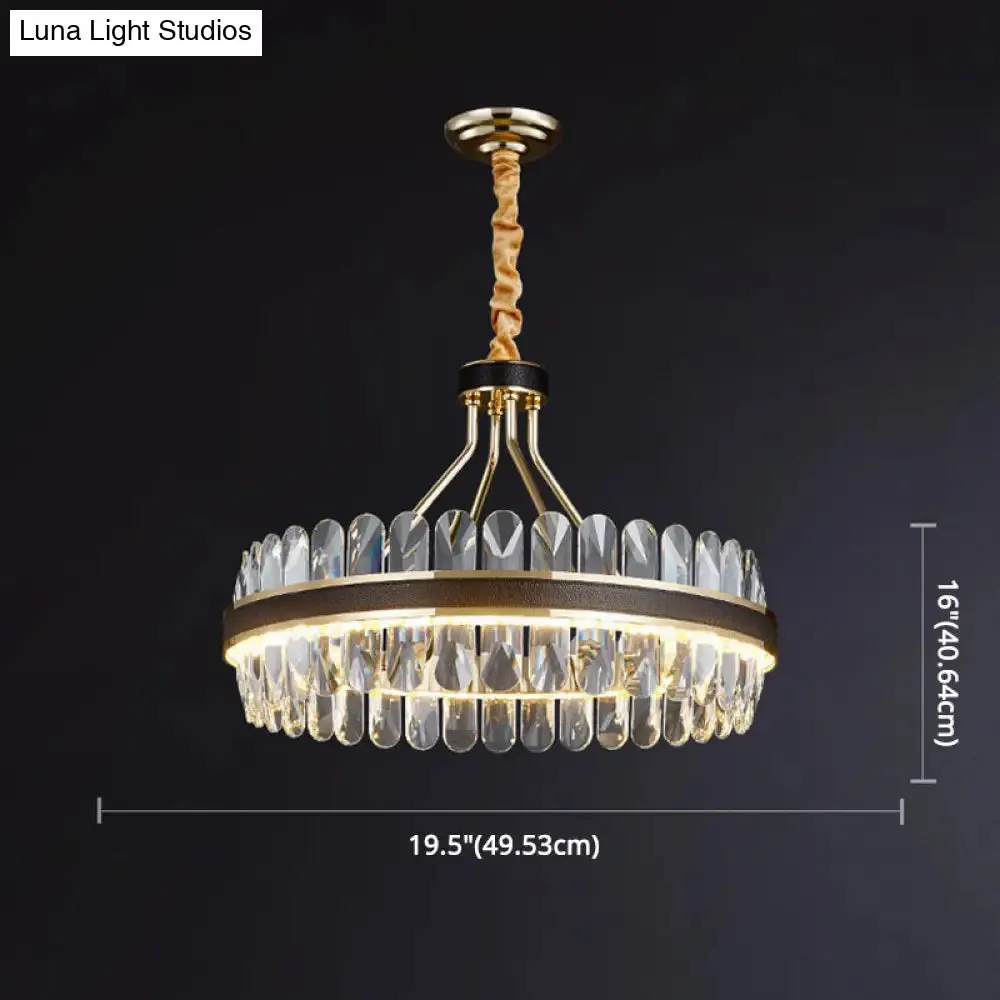 Minimalist Black-Gold LED Chandelier with Crystal Accents - Elegant Ceiling Pendant Light for Living Room