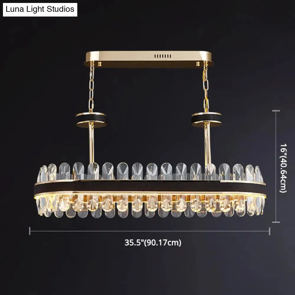 Minimalist Black-Gold LED Chandelier with Crystal Accents - Elegant Ceiling Pendant Light for Living Room