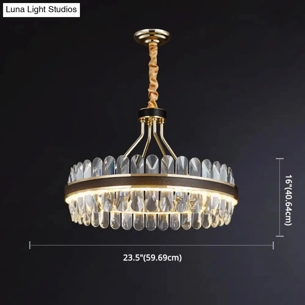 Minimalist Black-Gold LED Chandelier with Crystal Accents - Elegant Ceiling Pendant Light for Living Room