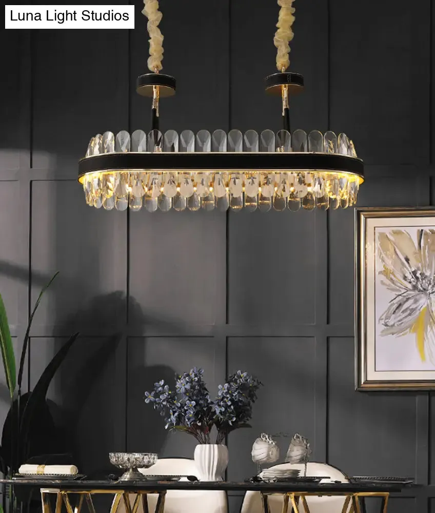 Minimalist Black-Gold LED Chandelier with Crystal Accents - Elegant Ceiling Pendant Light for Living Room